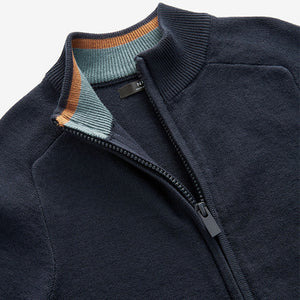 Navy Zip Through Knitted Cardigan (3-12yrs)