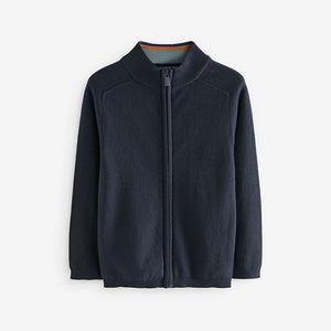 Navy Zip Through Knitted Cardigan (3-12yrs)