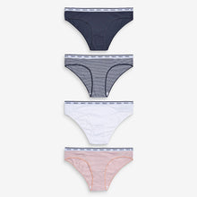 Load image into Gallery viewer, Pink/ Blue Stripe Bikini Fit  Cotton Rich Logo Knickers 4 Pack
