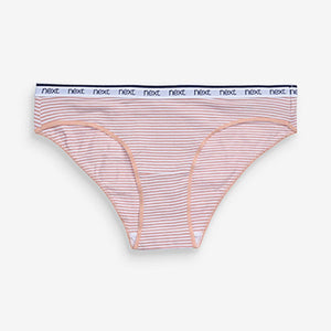 Pink/ Blue Stripe Bikini Fit  Cotton Rich Logo Knickers 4 Pack