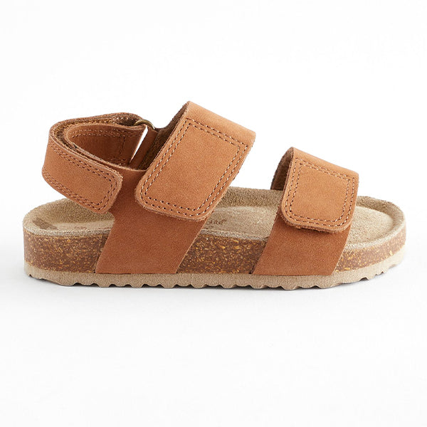 Tan Brown Standard Fit (F) Leather Touch Fastening Corkbed Sandals
