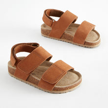 Load image into Gallery viewer, Tan Brown Standard Fit (F) Leather Touch Fastening Corkbed Sandals
