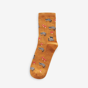 Green/Oat Winter Animal Ankle Socks 5 Pack