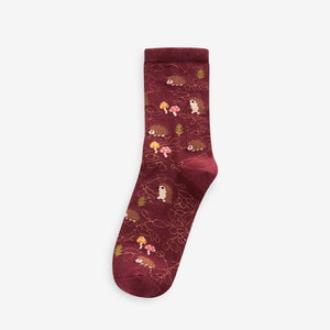 Green/Oat Winter Animal Ankle Socks 5 Pack