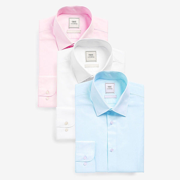 White/Light Blue/Light Pink Slim Fit Easy Care Single Cuff Oxford Shirts 3 Pack