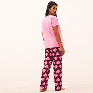 Pink Heart Cotton Short Sleeve Pyjamas