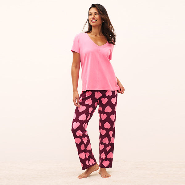 Pink Heart Cotton Short Sleeve Pyjamas