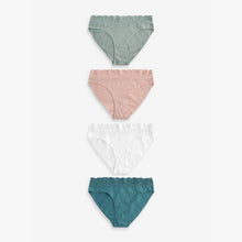 Load image into Gallery viewer, White/Pink/Green High Leg Cotton and Lace Knickers 4 Pack
