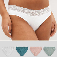 Load image into Gallery viewer, White/Pink/Green High Leg Cotton and Lace Knickers 4 Pack
