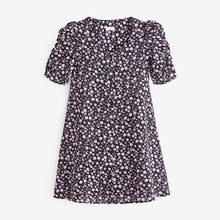 Load image into Gallery viewer, Black/Pink Floral Ruched Sleeve Tea Dress (3-12yrs)
