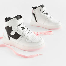 Load image into Gallery viewer, Pink Mono Retro High Top Trainers (Older Girls)
