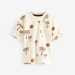 Ecru White Palms All-Over Print Short Sleeve T-Shirt