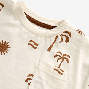 Ecru White Palms All-Over Print Short Sleeve T-Shirt