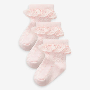 Pink Lace Baby Socks 3 Pack (0mths-1-2yrs)