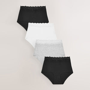 White/Black/Grey Full Brief Cotton Lace Knickers 4 Pack