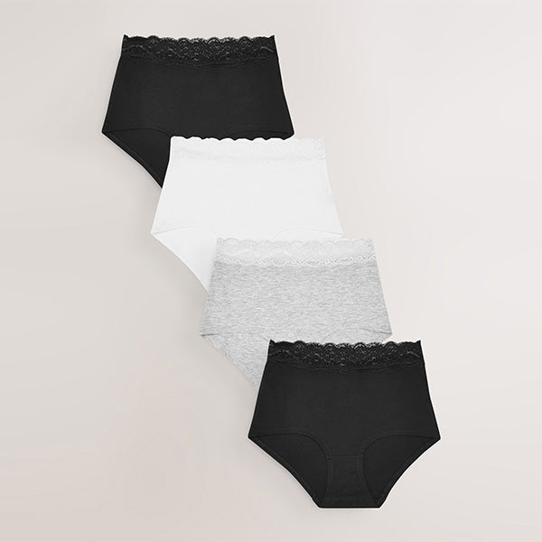 White/Black/Grey Full Brief Cotton Lace Knickers 4 Pack