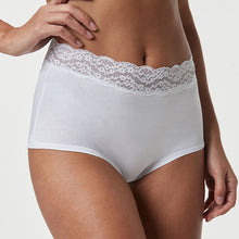 Load image into Gallery viewer, White/Black/Grey Full Brief Cotton Lace Knickers 4 Pack
