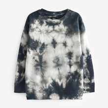 Load image into Gallery viewer, Black/White Tie Dye Crew Neck Sweatshirt (3-12yrs)
