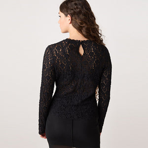 Black Lace Long Sleeve Top