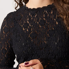 Load image into Gallery viewer, Black Lace Long Sleeve Top
