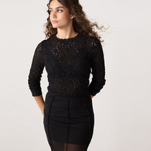 Load image into Gallery viewer, Black Lace Long Sleeve Top
