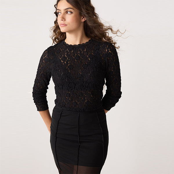 Black Lace Long Sleeve Top