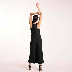 Black Sleeveless Wide Leg Crepe Jumpsuit