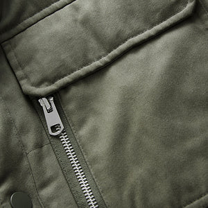 Khaki Green Borg Lined Collared Shacket