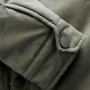 Khaki Green Borg Lined Collared Shacket