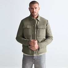 Load image into Gallery viewer, Khaki Green Borg Lined Collared Shacket
