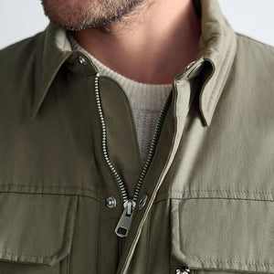 Khaki Green Borg Lined Collared Shacket