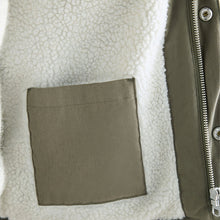 Load image into Gallery viewer, Khaki Green Borg Lined Collared Shacket
