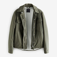 Load image into Gallery viewer, Khaki Green Borg Lined Collared Shacket
