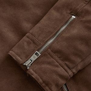 Brown Faux Suede Borg Lined Biker Jacket