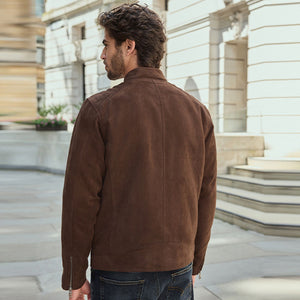 Brown Faux Suede Borg Lined Biker Jacket