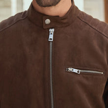 Load image into Gallery viewer, Brown Faux Suede Borg Lined Biker Jacket
