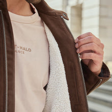 Load image into Gallery viewer, Brown Faux Suede Borg Lined Biker Jacket
