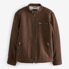 Load image into Gallery viewer, Brown Faux Suede Borg Lined Biker Jacket
