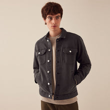 Load image into Gallery viewer, Smoke Grey Denim Trucker Jacket
