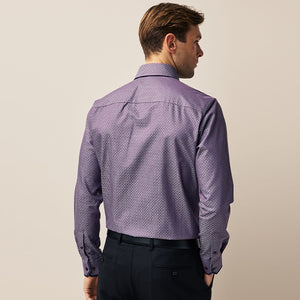 Purple Double Collar Regular Fit Trimmed Formal Shirt