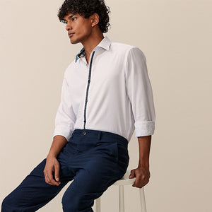 White Single Cuff Trimmed Formal Oxford Shirt