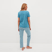 Load image into Gallery viewer, Blue Geo Cotton Short Sleeve Pyjamas
