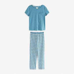 Blue Geo Cotton Short Sleeve Pyjamas