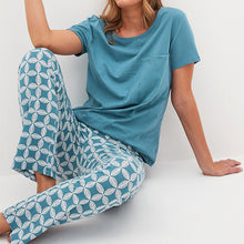 Load image into Gallery viewer, Blue Geo Cotton Short Sleeve Pyjamas
