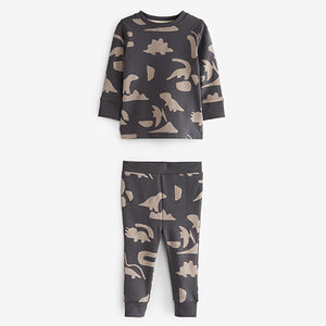 Neutral/Black Dinosaur Long Sleeve 3 Pack Pyjamas Set (9mths-6yrs)