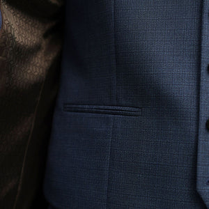 Blue Textured Wool Suit: Waistcoat