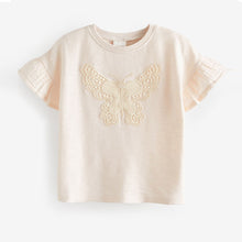 Load image into Gallery viewer, Ecru Cream Crochet Butterfly 100% Cotton T-Shirt (3mths-5-6yrs)
