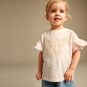 Ecru Cream Crochet Butterfly 100% Cotton T-Shirt (3mths-5-6yrs)