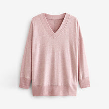 Load image into Gallery viewer, Blush Pink Cosy Lightweight Soft Touch Longline V-Neck Jumper Top
