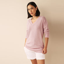 Load image into Gallery viewer, Blush Pink Cosy Lightweight Soft Touch Longline V-Neck Jumper Top
